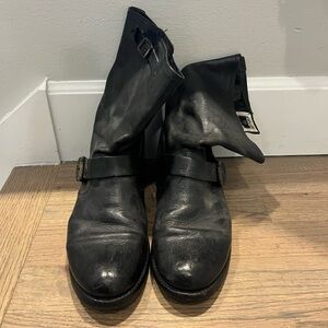 Frye Black Leather Ankle Boots with Buckle